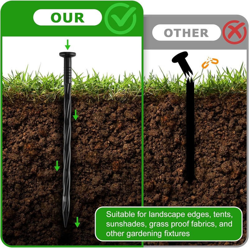 DharBnt 200Pcs 8-Inch Plastic Landscape Edging Spikes, Spiral Anchoring Nails for Weed Barrier, Paver Edging, Landscape Edging, Artificial Turf, Grass Pathways, and More - Image 3